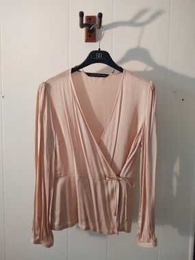 Zara Woman Medium Champagne Faux Wrap Blouse